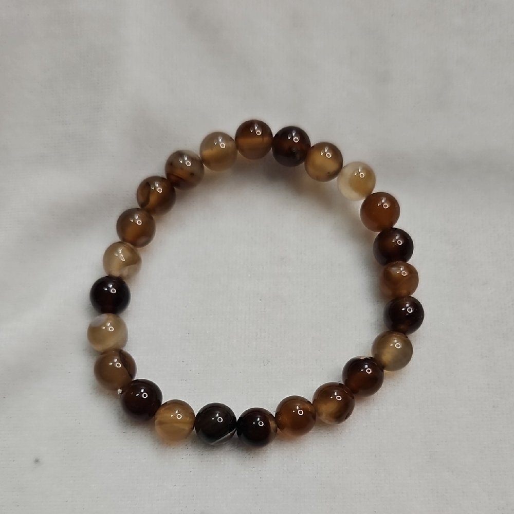 Brown Stripe Agate Stone Stretch Bracelet 8mm Beaded Bracelet Unisex NWOT